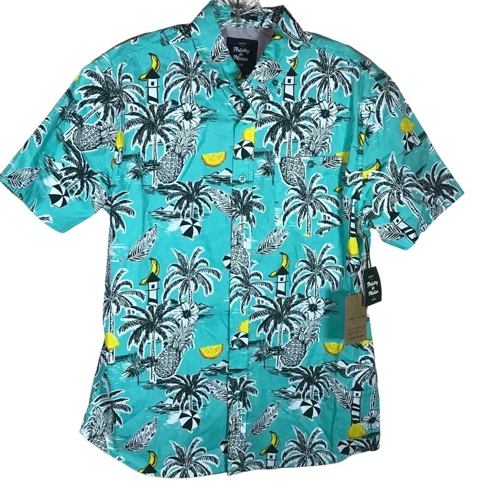 Artistry in motion Hawaiian printed island poplin shirt men’s size S slim fit